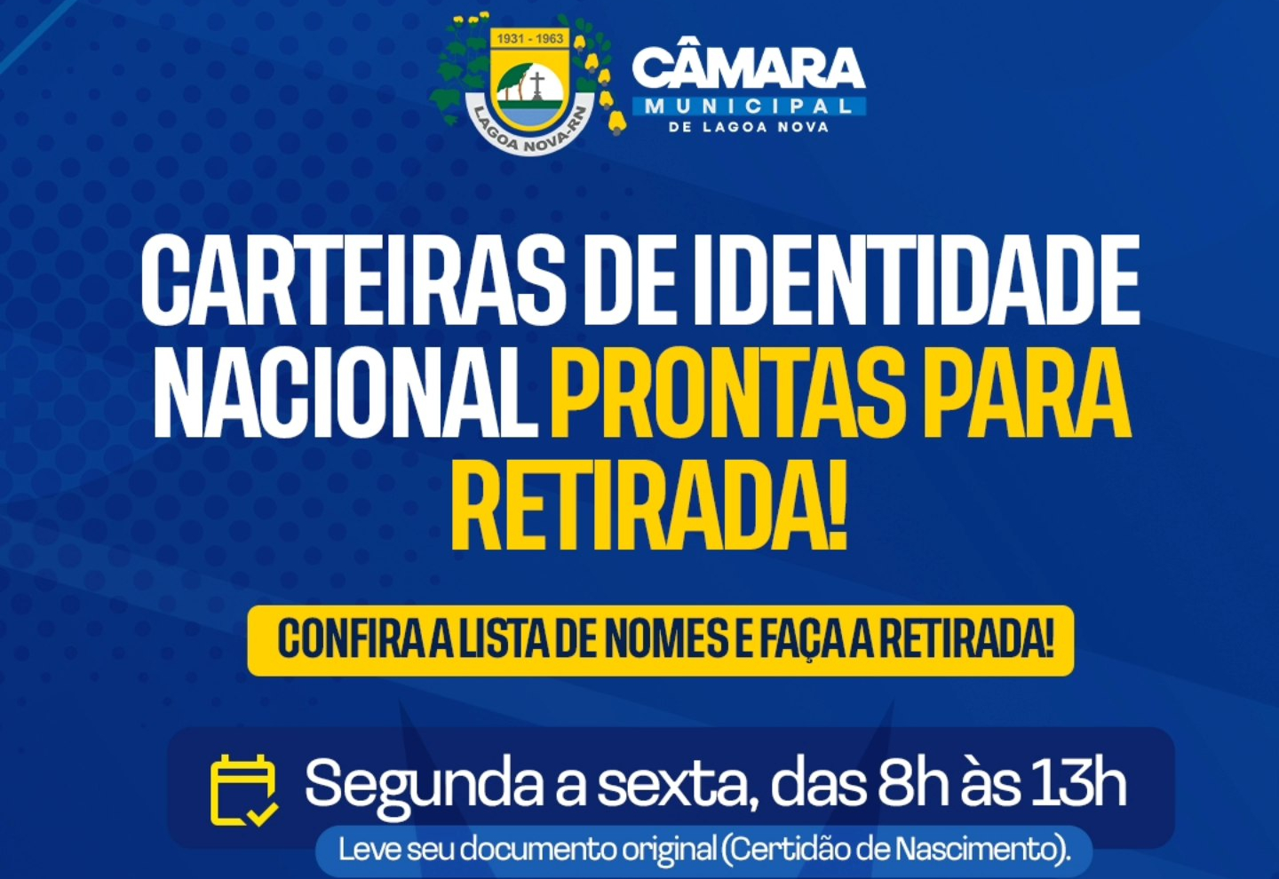 CARTEIRAS DE IDENTIDADE PRONTAS PARA RETIRADA
